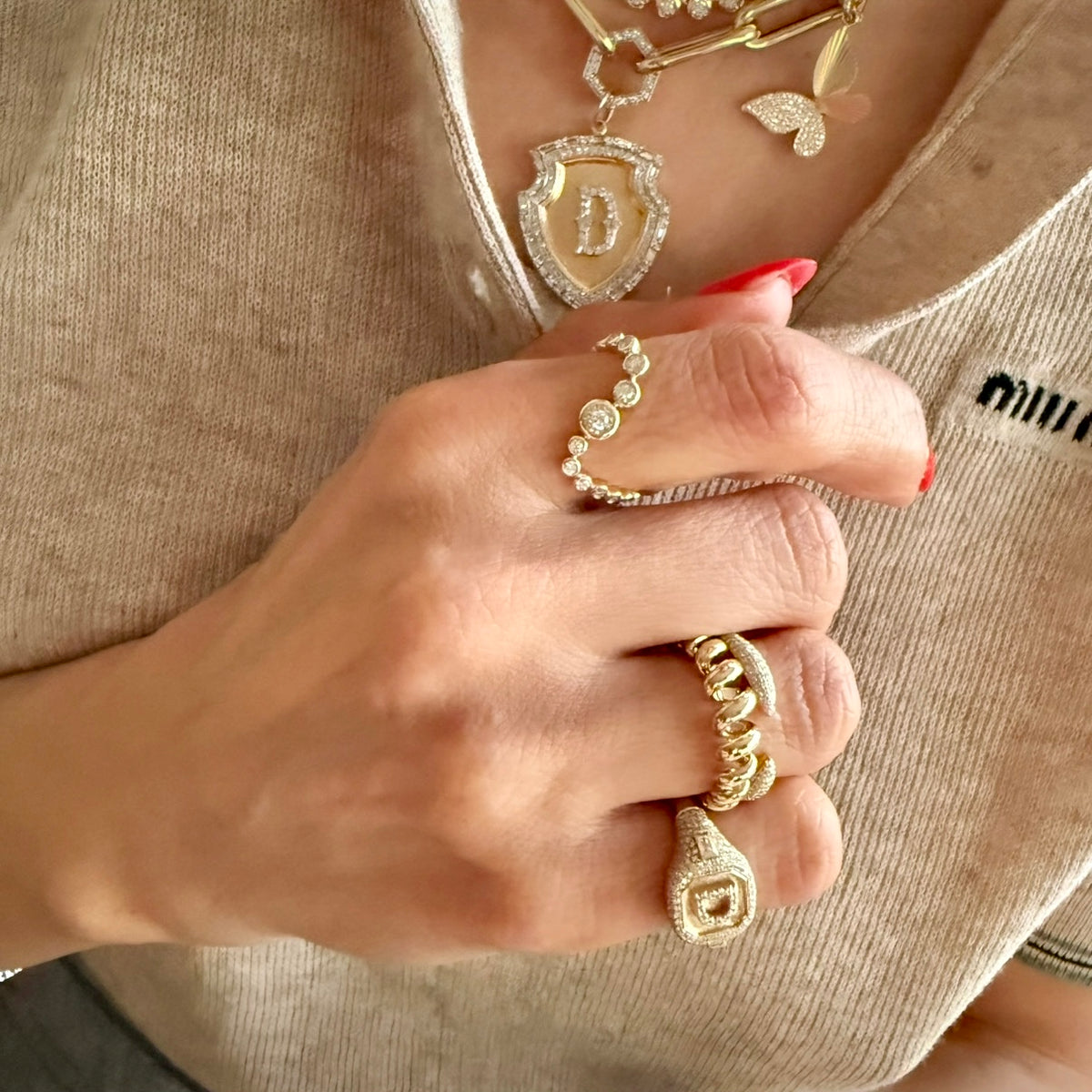 14KT Gold Diamond The Line Wave Ring