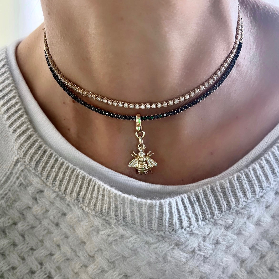 14KT Gold Diamond Bee on Enhancer Clasp Pendant Charm