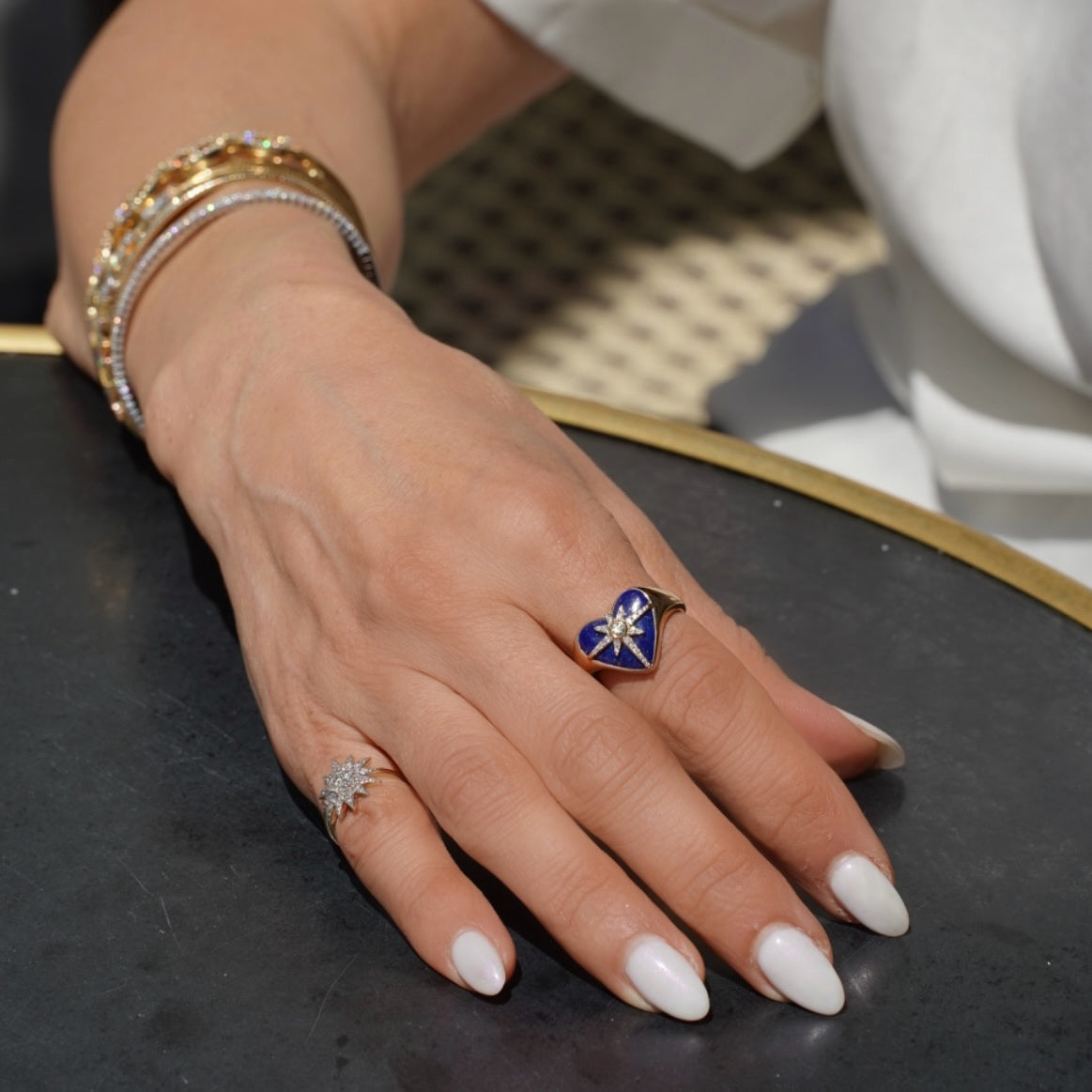 14KT Gold Diamond Lapis Heart Cushion Ring