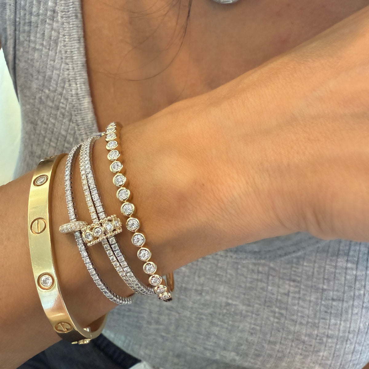 14KT Gold Diamond The Line Bezel Set Bangle Slim