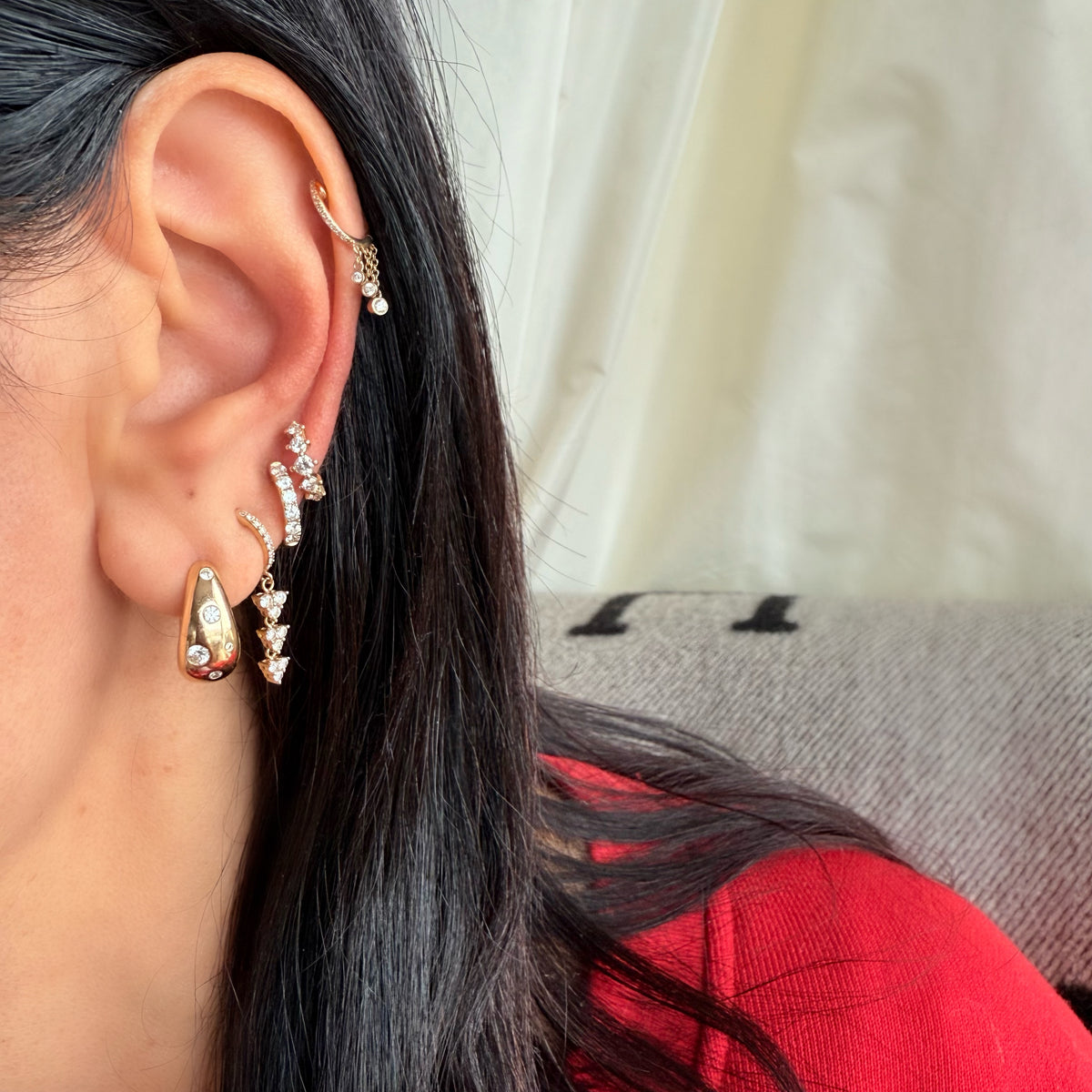 14KT Gold Inlay Diamond Maeve Oval Drop Earrings