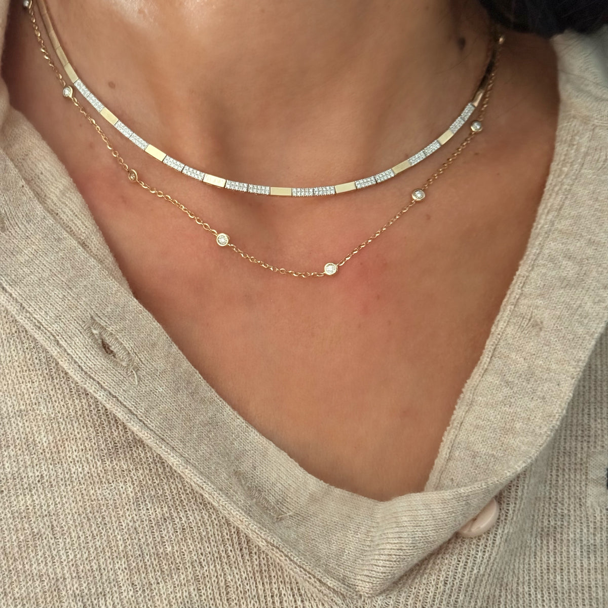 14KT Gold Diamond Ana Bar Necklace