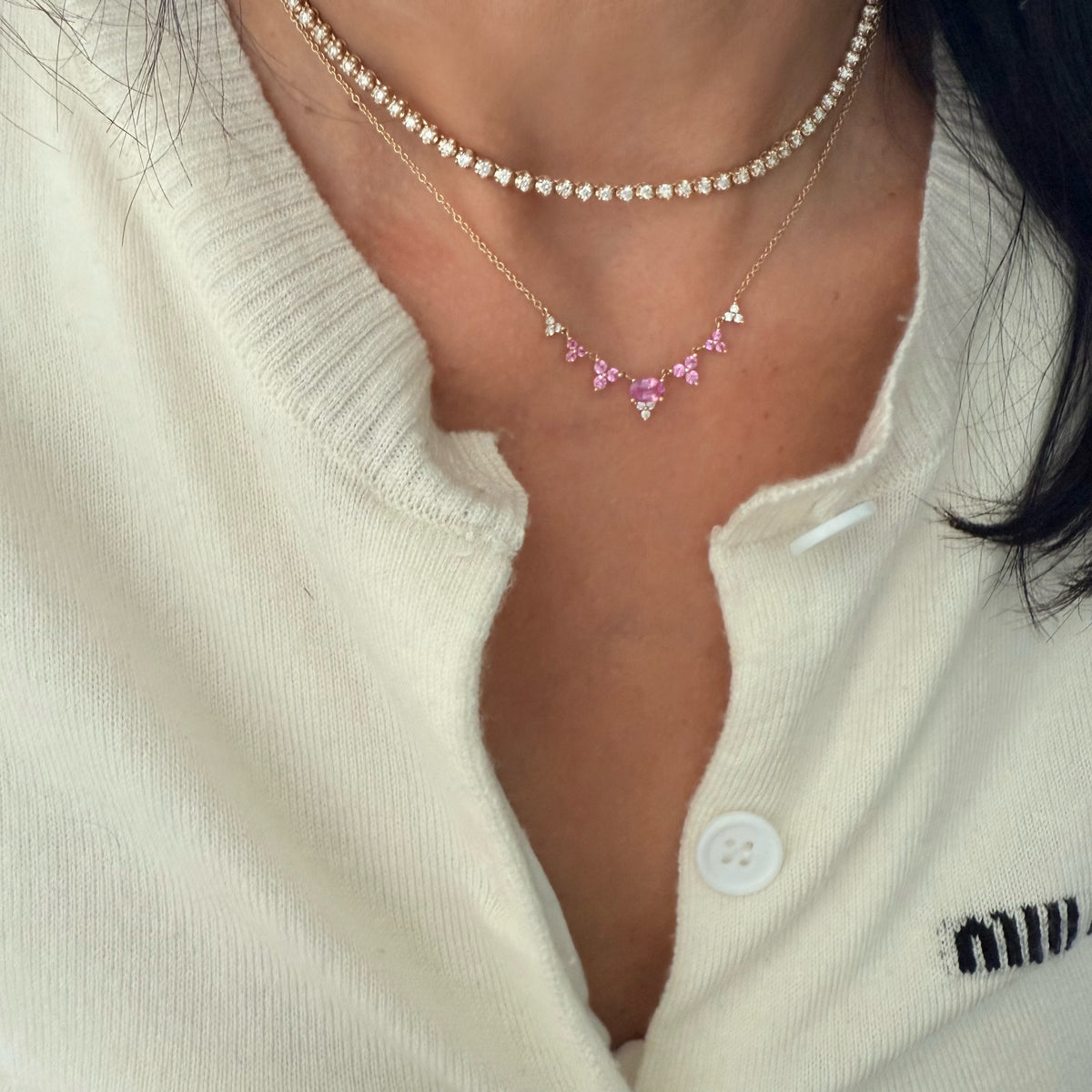14KT Gold Diamond Pink Sapphire Joy Necklace