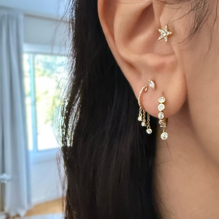 14KT Gold Diamond Small Fringe Huggie Earrings