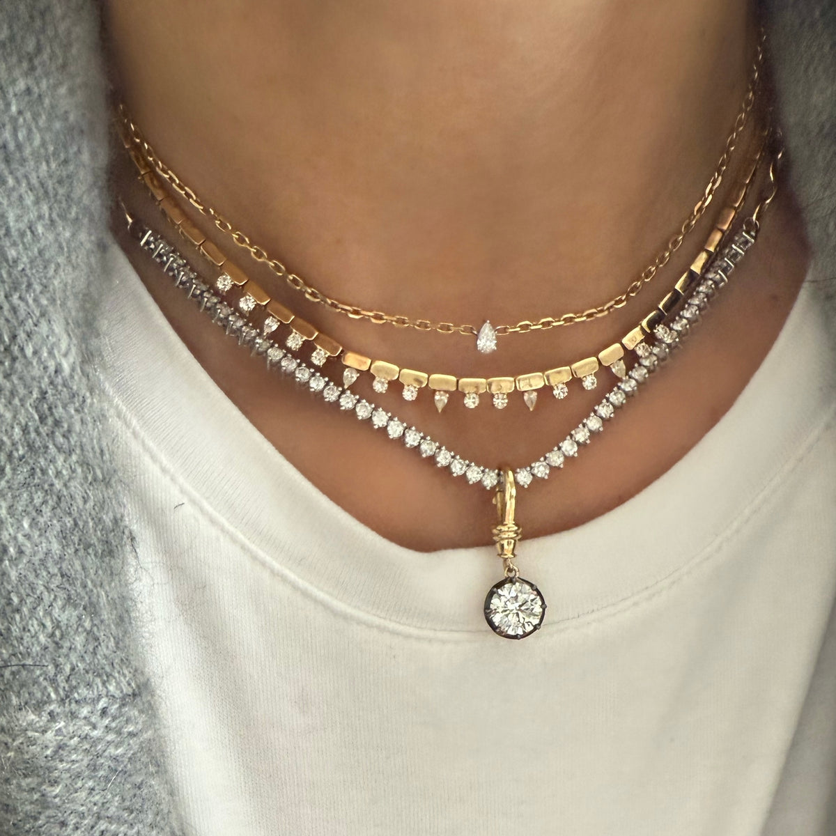14KT Gold Pear Diamond On Chain Yvette Necklace