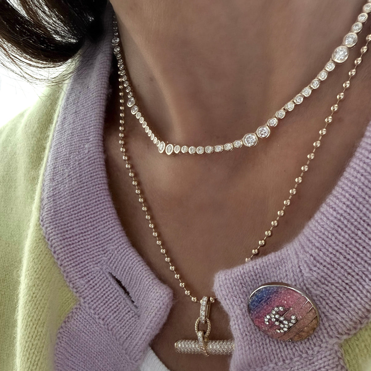 14KT Gold 3.20ct Lab Diamond Bubble Bezel Set Tennis Necklace