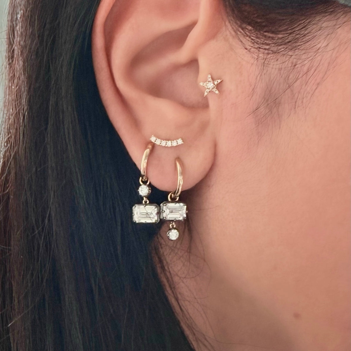 14KT Gold 2.20ct Lab Diamond Georgian Huggie Earrings
