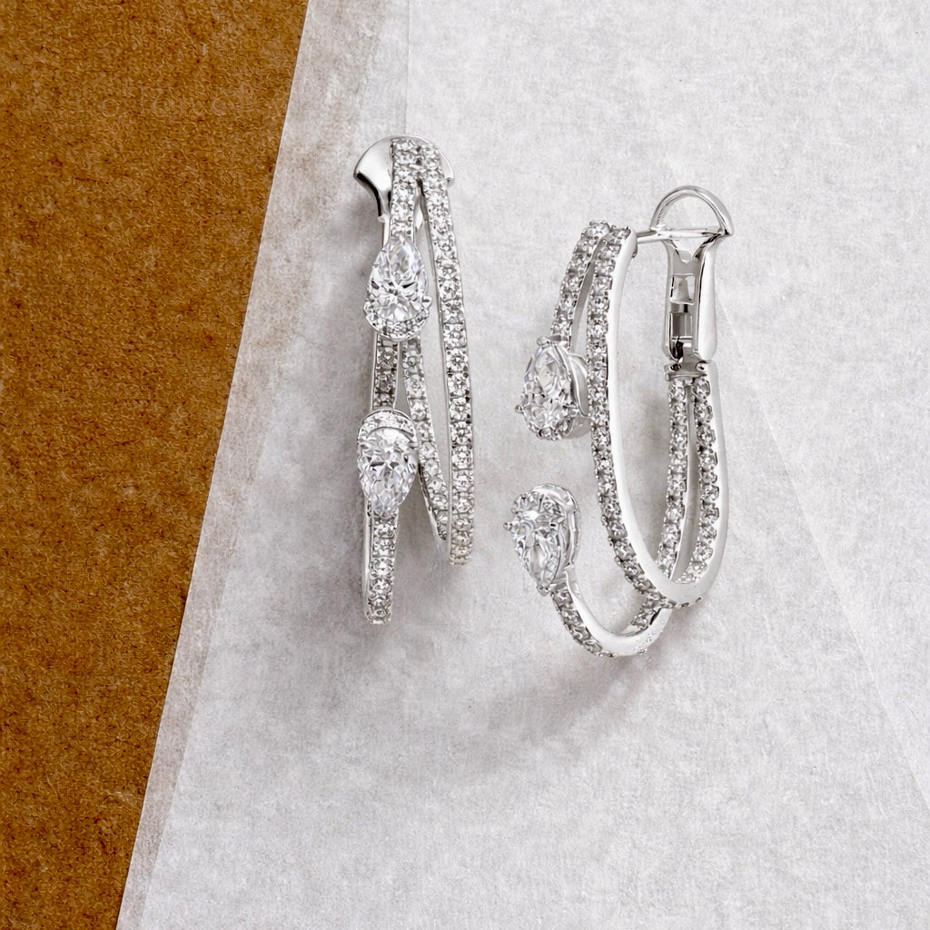 14KT Gold 2.5ct Lab Diamond Oval Double Hoop Earrings