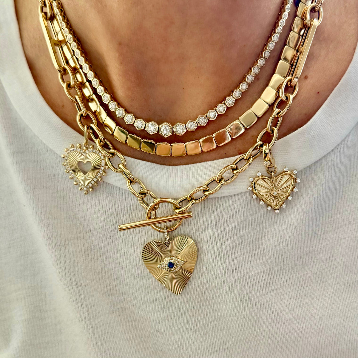 14KT Gold Diamond Fluted Spike Heart Pendant Charm