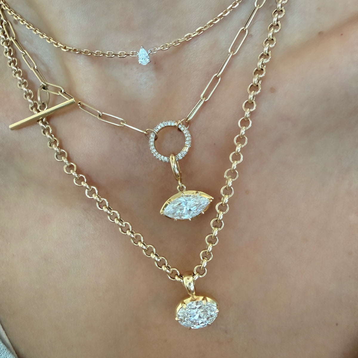 14KT Gold 2ct Marquise Lab Diamond Georgian Style Pendant Charm