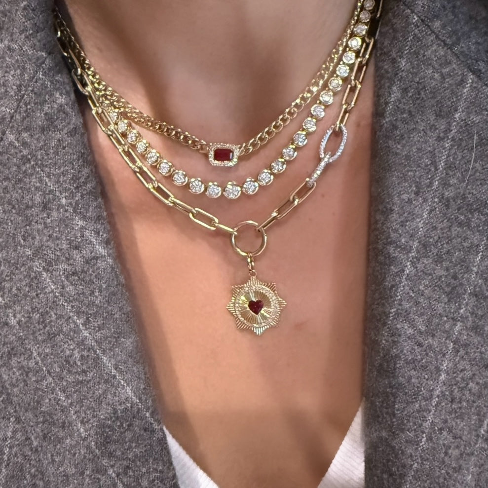 14KT Gold Oval Link Charm Chain with Diamond Links