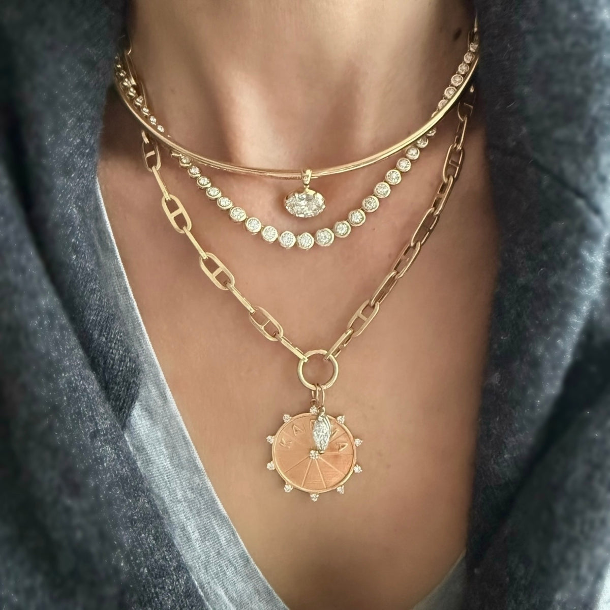 14KT Gold Flat Mariner Charm Chain Necklace