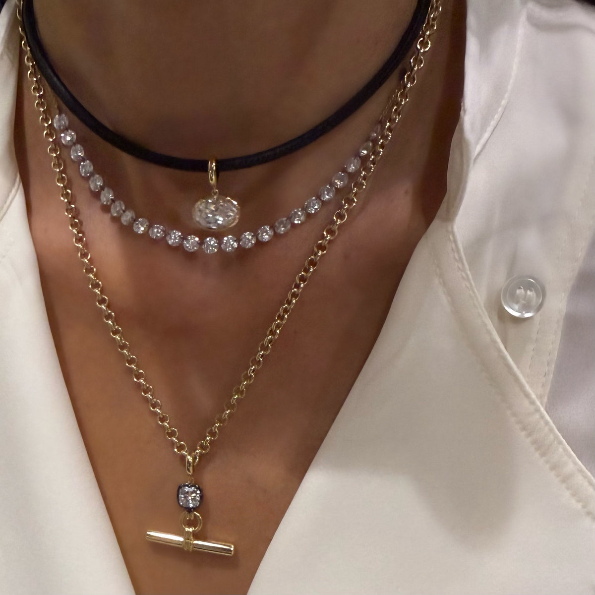 14KT Gold 8ct Floating Drilled Lab Diamond Statement Necklace