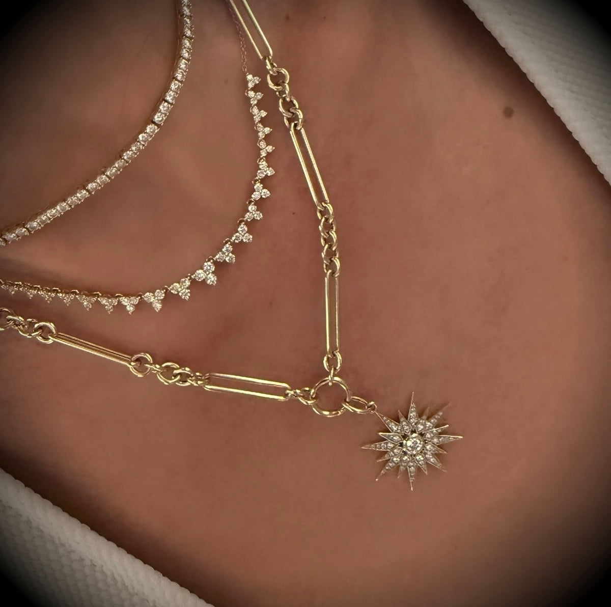 14KT Gold Slim Multi Link Charm Chain Necklace