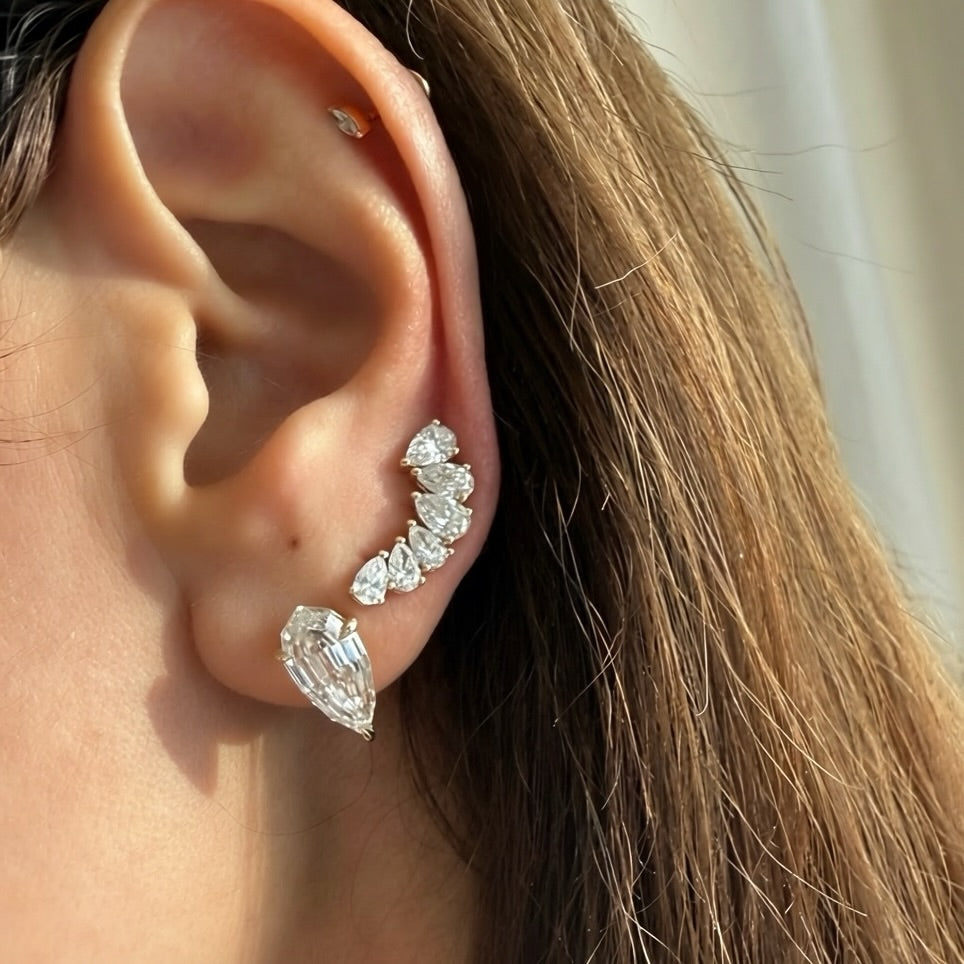 14KT Gold 7ct Step Cut Pear Lab Diamond Stud Earrings
