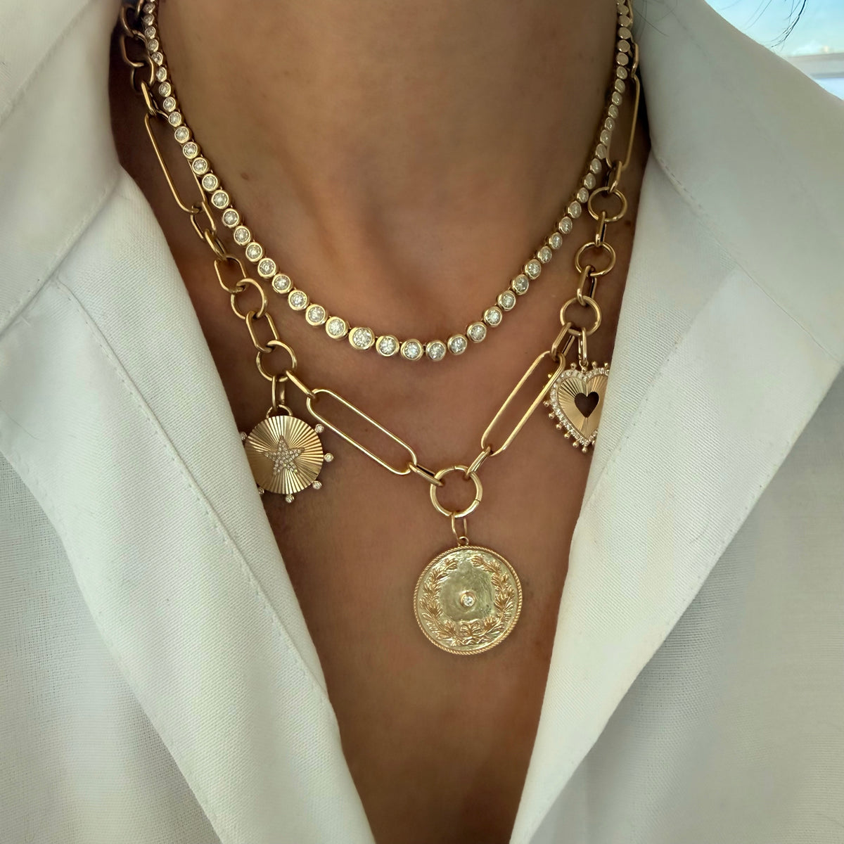 14KT Gold Medium Multi Link Charm Chain Necklace