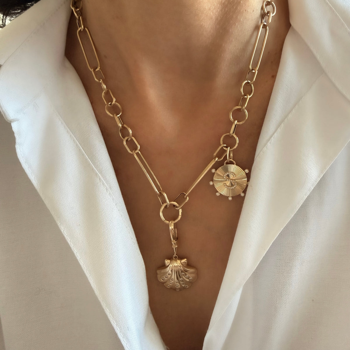 14KT Gold Medium Multi Link Charm Chain Necklace