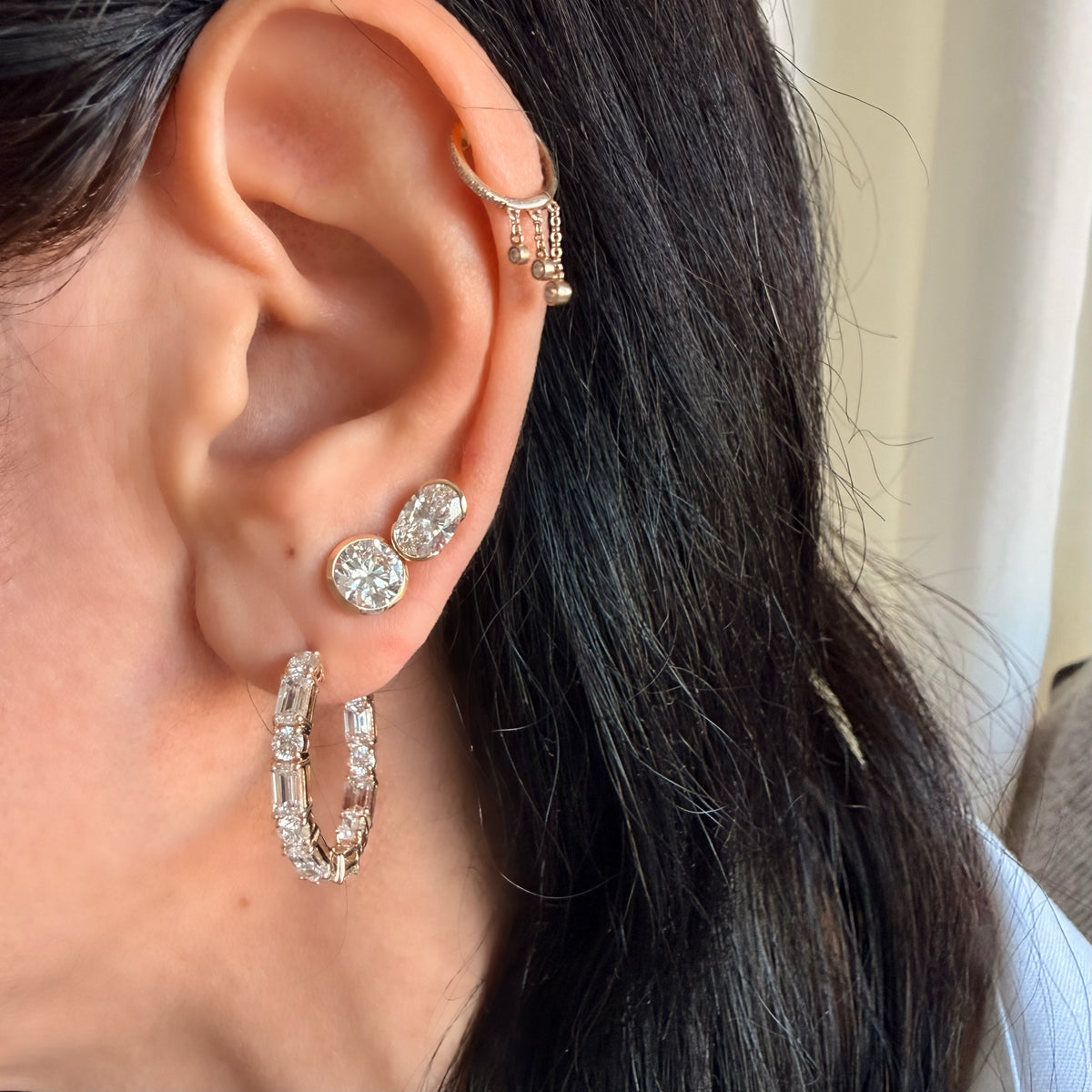 14KT Gold Half Bezel Set 2ct Oval Lab Diamond Stud Earrings