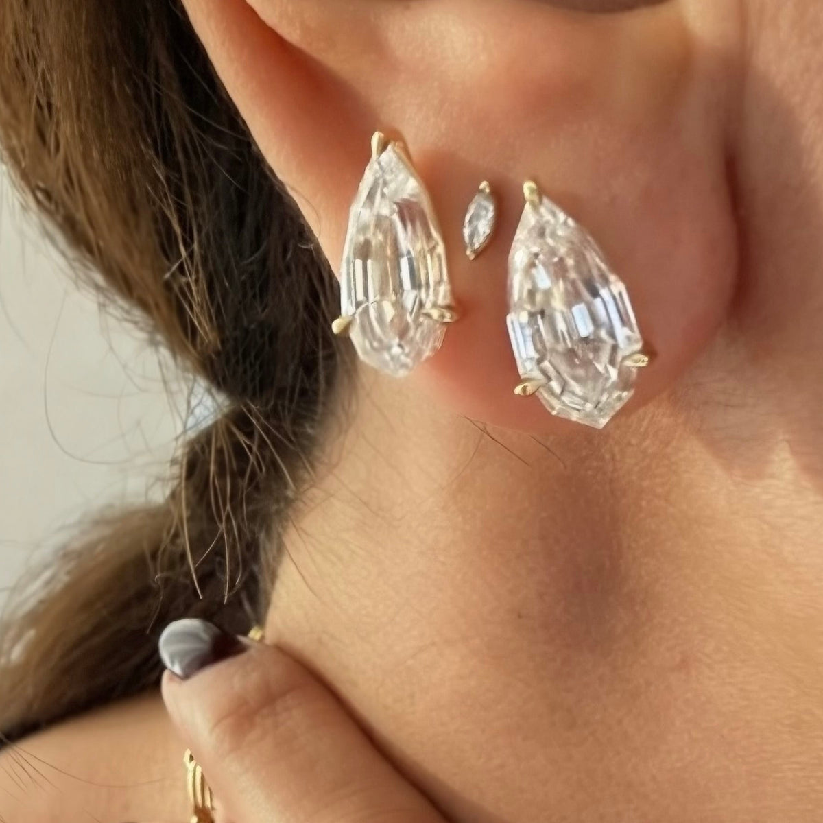 14KT Gold 7ct Step Cut Pear Lab Diamond Stud Earrings
