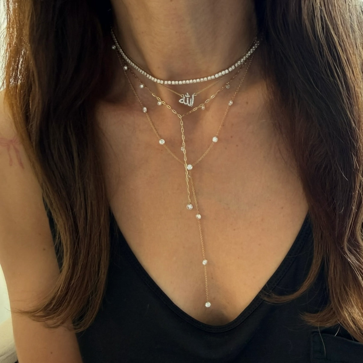 14KT Gold 1.15ct Floating Drilled Lab Diamond Lariat Necklace