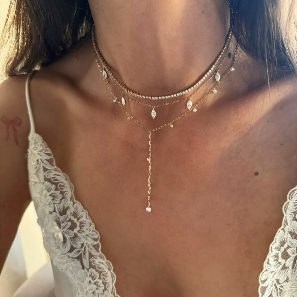 14KT Gold 1.15ct Floating Drilled Lab Diamond Lariat Necklace