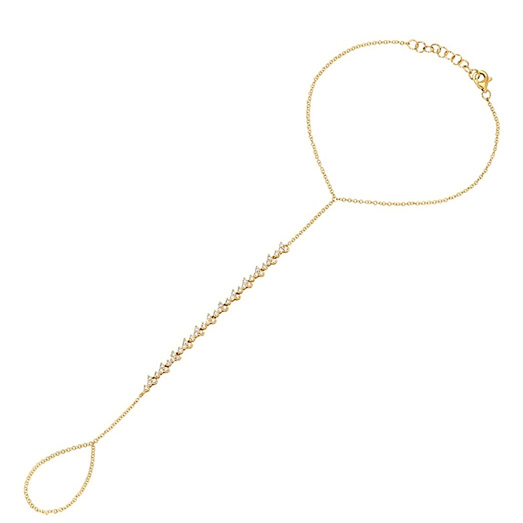 14KT Gold Cluster Diamond Finger Bracelet Hand Chain
