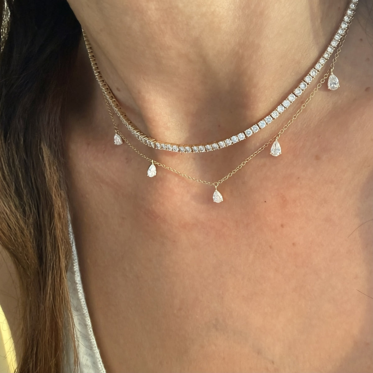 14KT Gold 1ct Pear Lab Diamond Drop Necklace