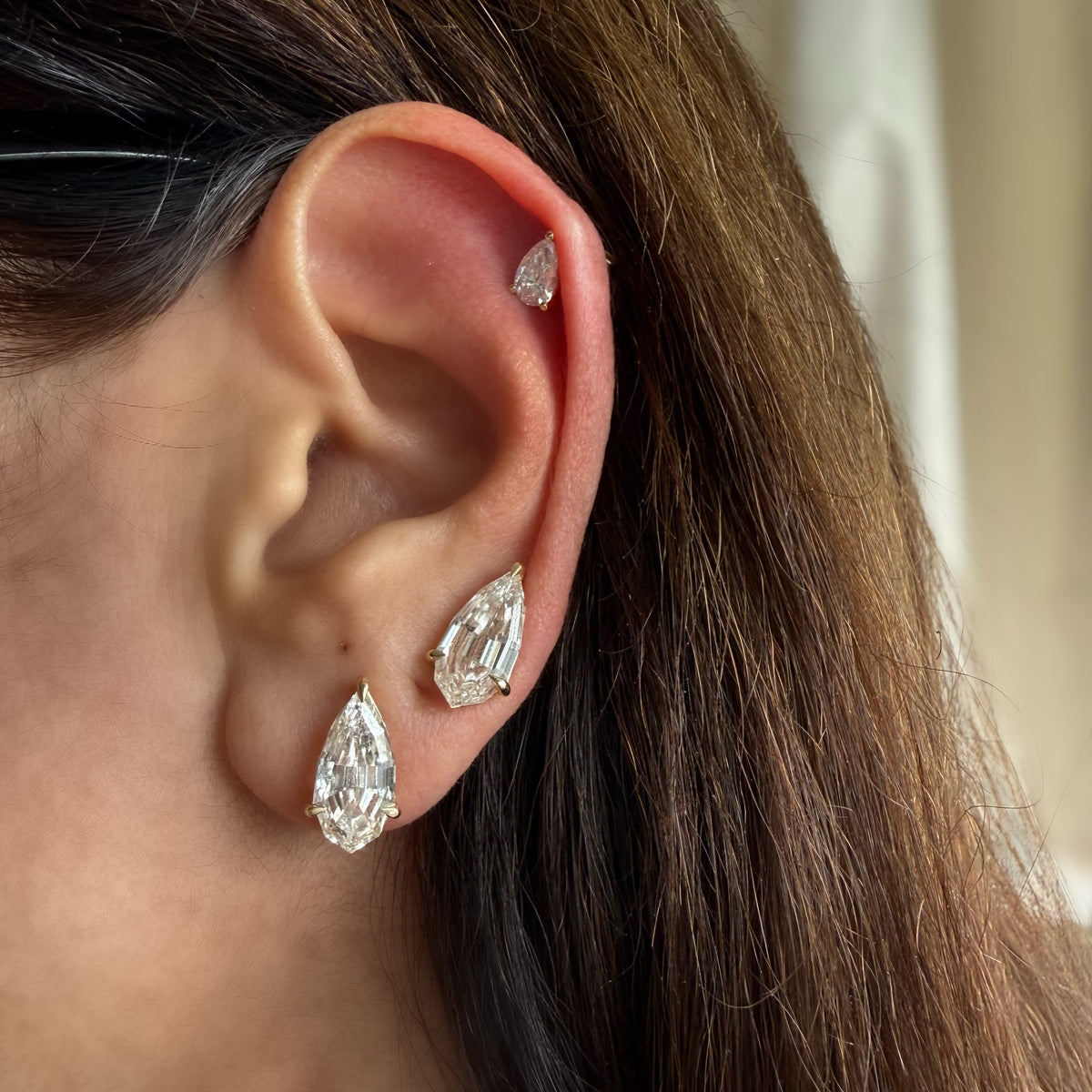 14KT Gold 7ct Step Cut Pear Lab Diamond Stud Earrings