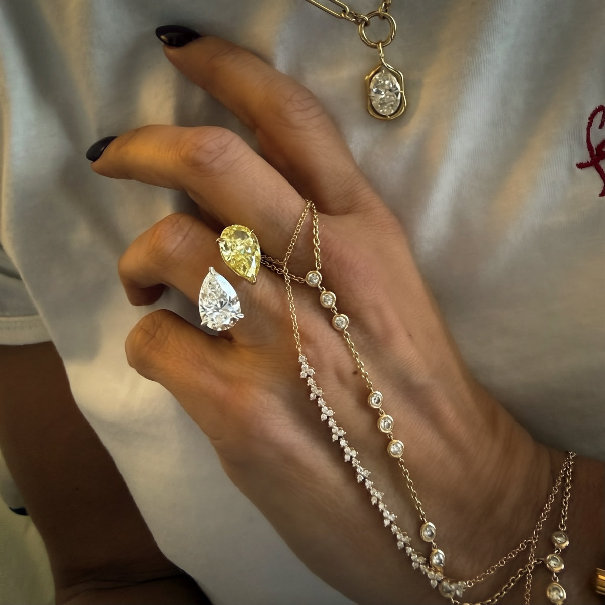 14KT Gold Cluster Diamond Finger Bracelet Hand Chain