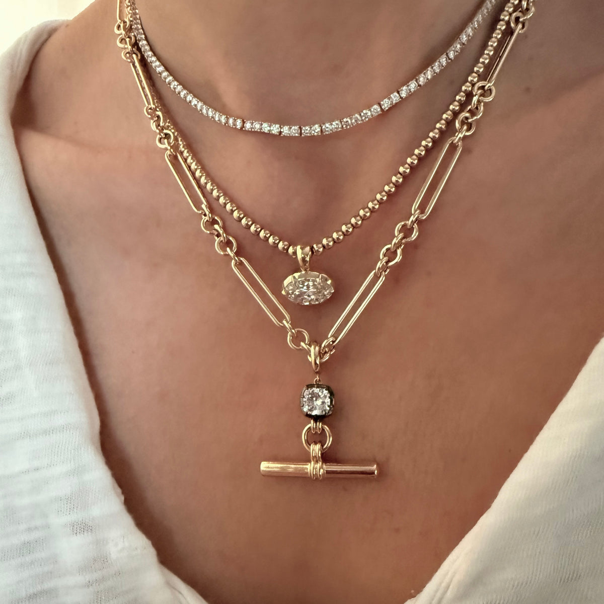 14KT Gold 1ct Square Cushion Lab Diamond Georgian Toggle Bar Pendant