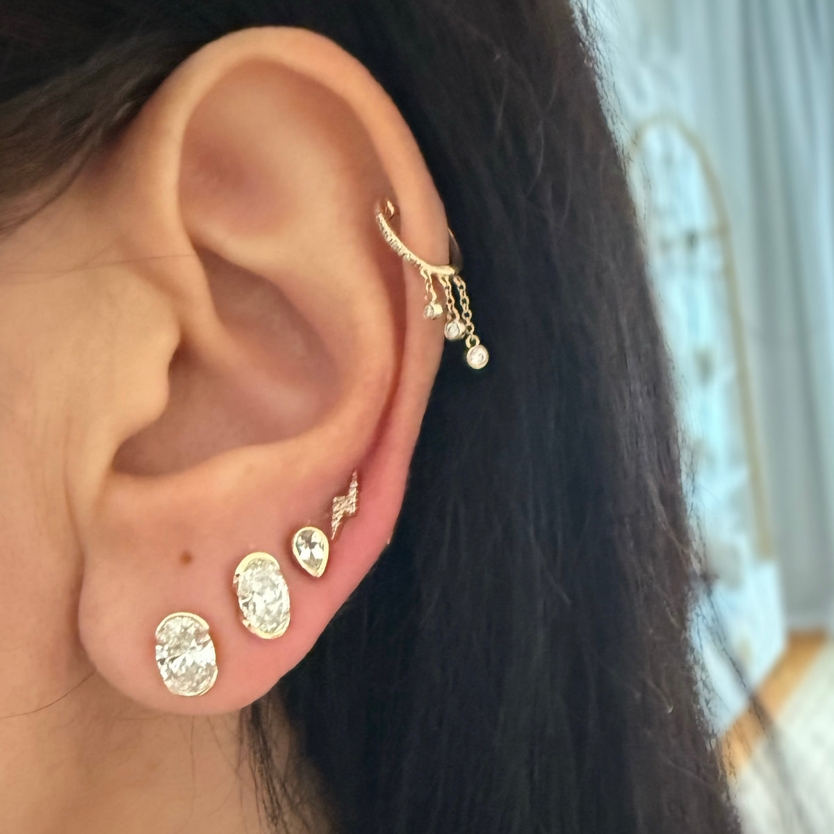 14KT Gold Diamond Petite Lightning Bolt Stud Earrings