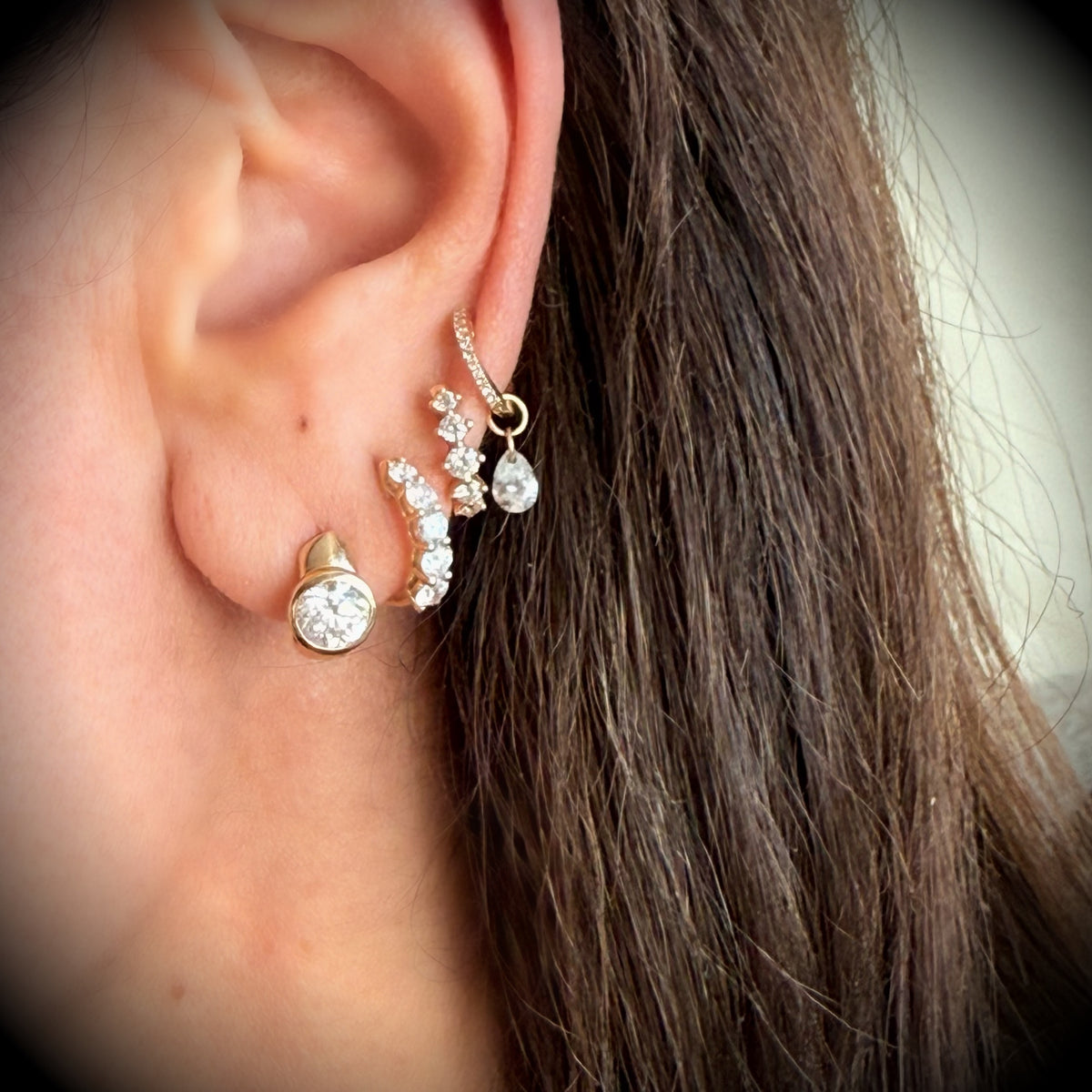 14KT Gold 1.85ct Round Lab Diamond Bezel Set Huggie Earrings
