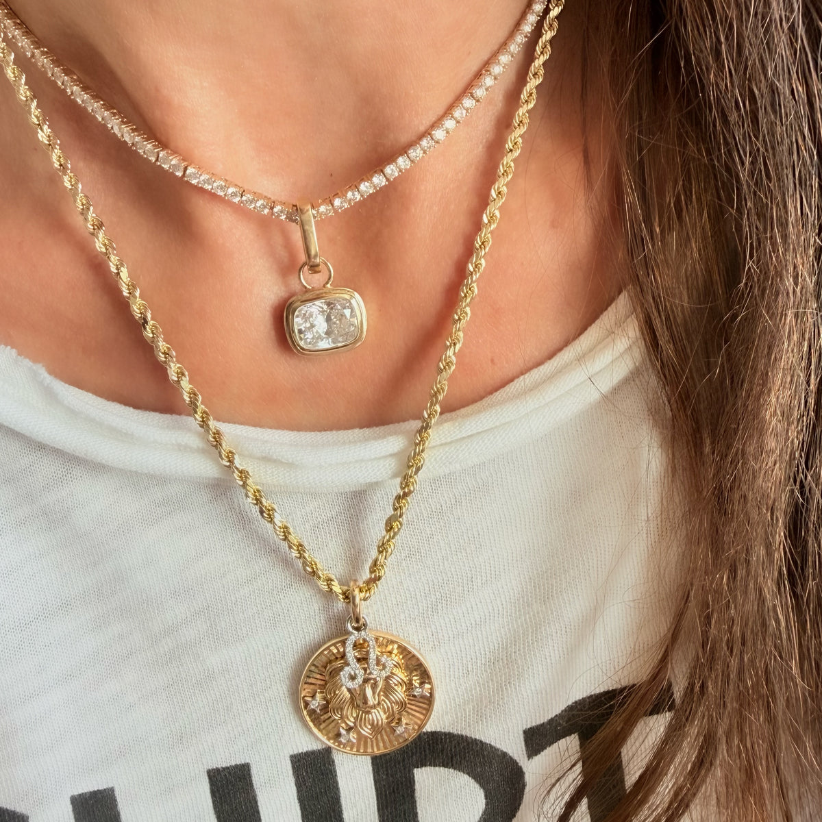14KT Gold 3.10ct Cushion Lab Diamond Bezel Set Bespoke Pendant