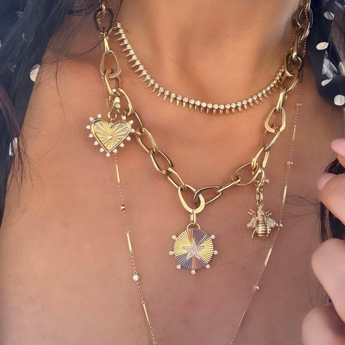 14KT Gold Diamond Fluted Disk Star Pendant Charm