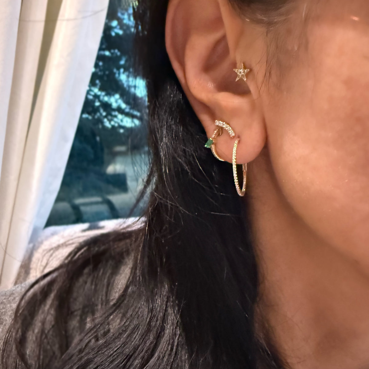 14KT Gold Inside and Out Diamond Essential Hoop Earrings
