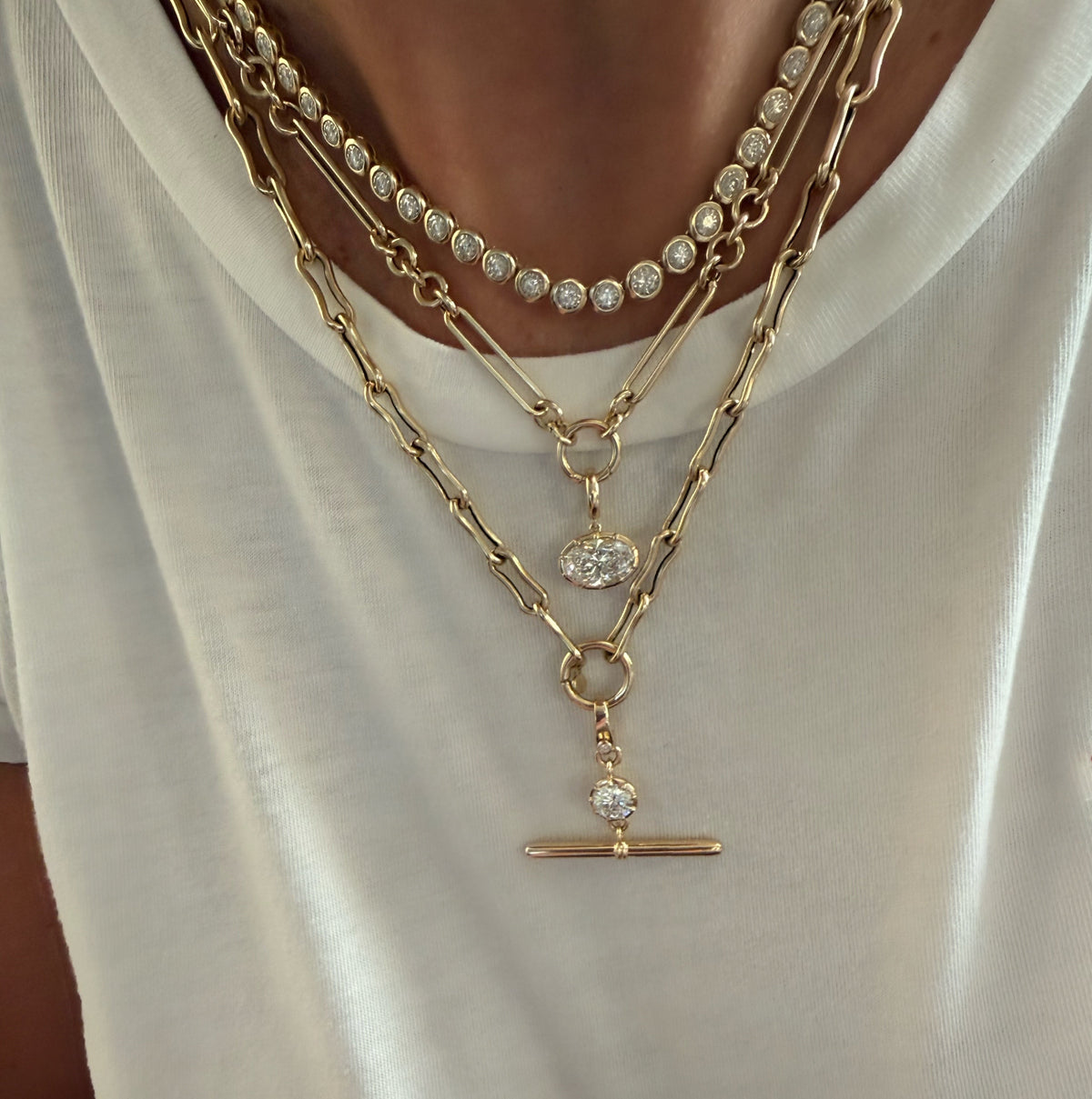 14KT Gold 1ct Lab Diamond Georgian Toggle Bar Pendant