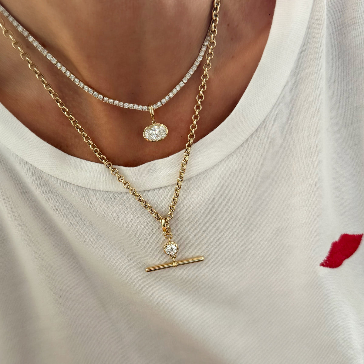14KT Gold 1ct Lab Diamond Georgian Toggle Bar Pendant