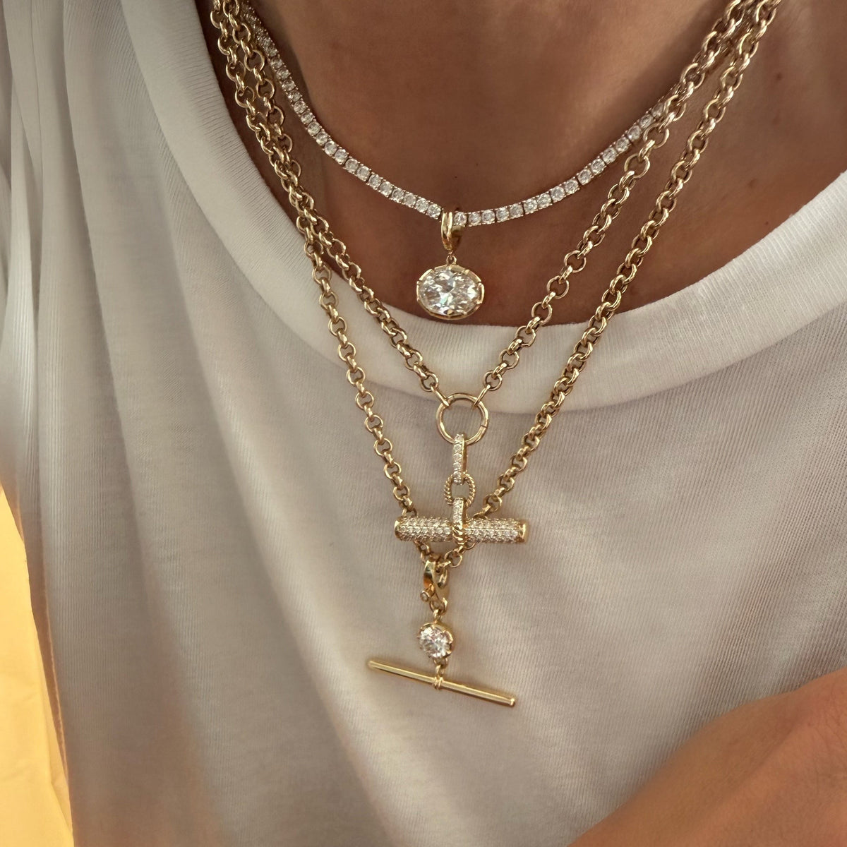 14KT Gold Rolo Charm Chain Necklace With Connector