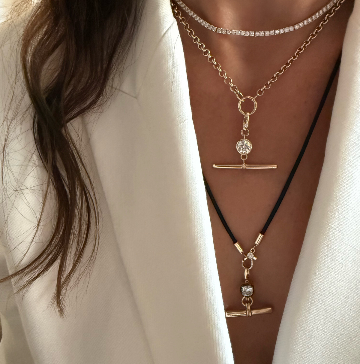 14KT Gold 1ct Lab Diamond Georgian Toggle Bar Pendant