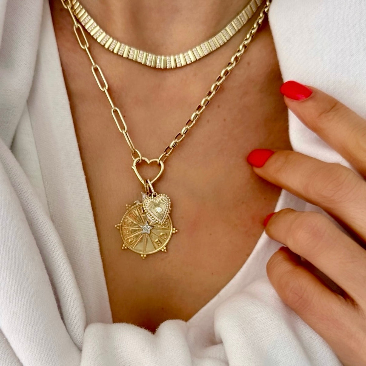 14KT Gold Diamond Fluted Mini Heart Pendant Charm
