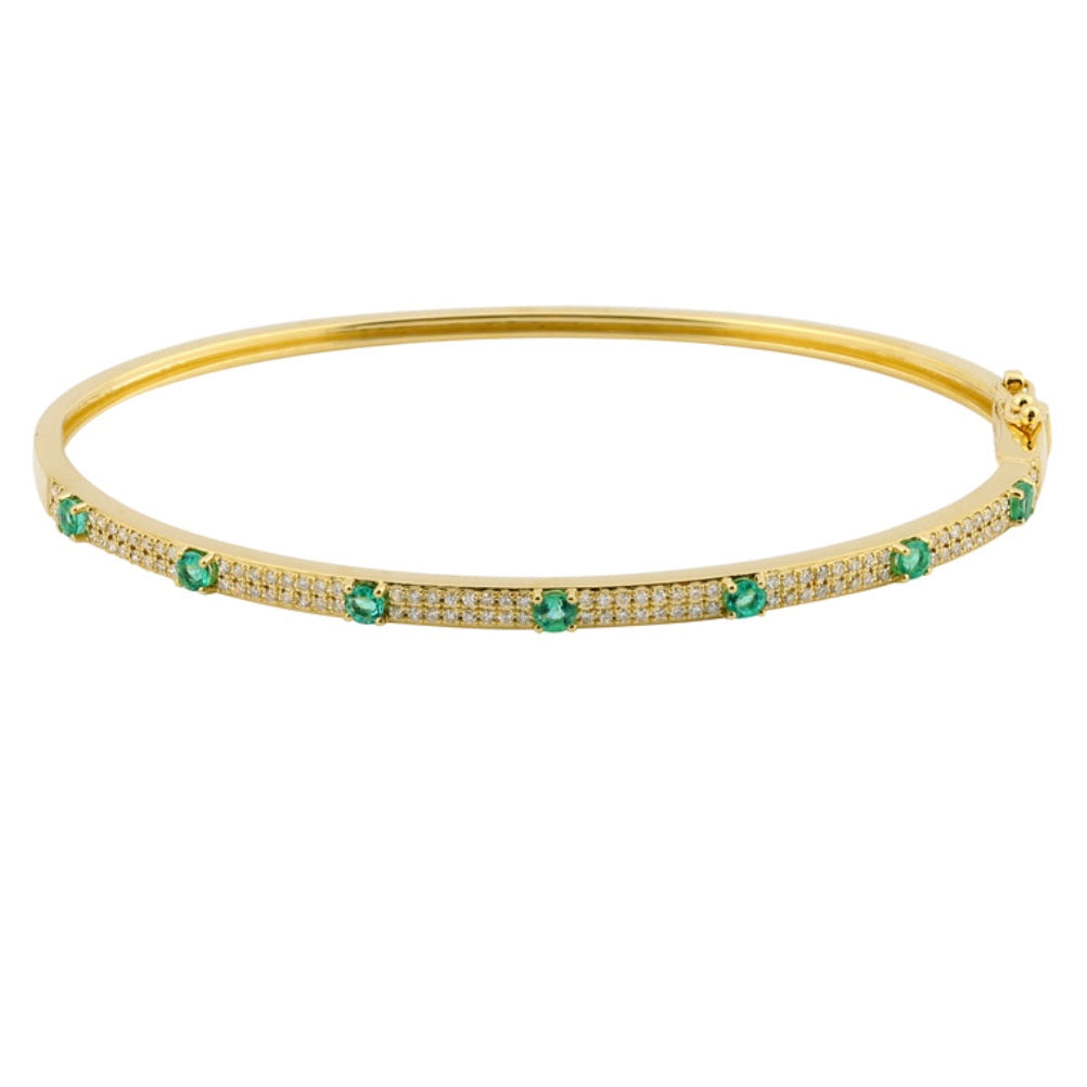 14KT Gold Diamond Emerald Bangle Bracelet