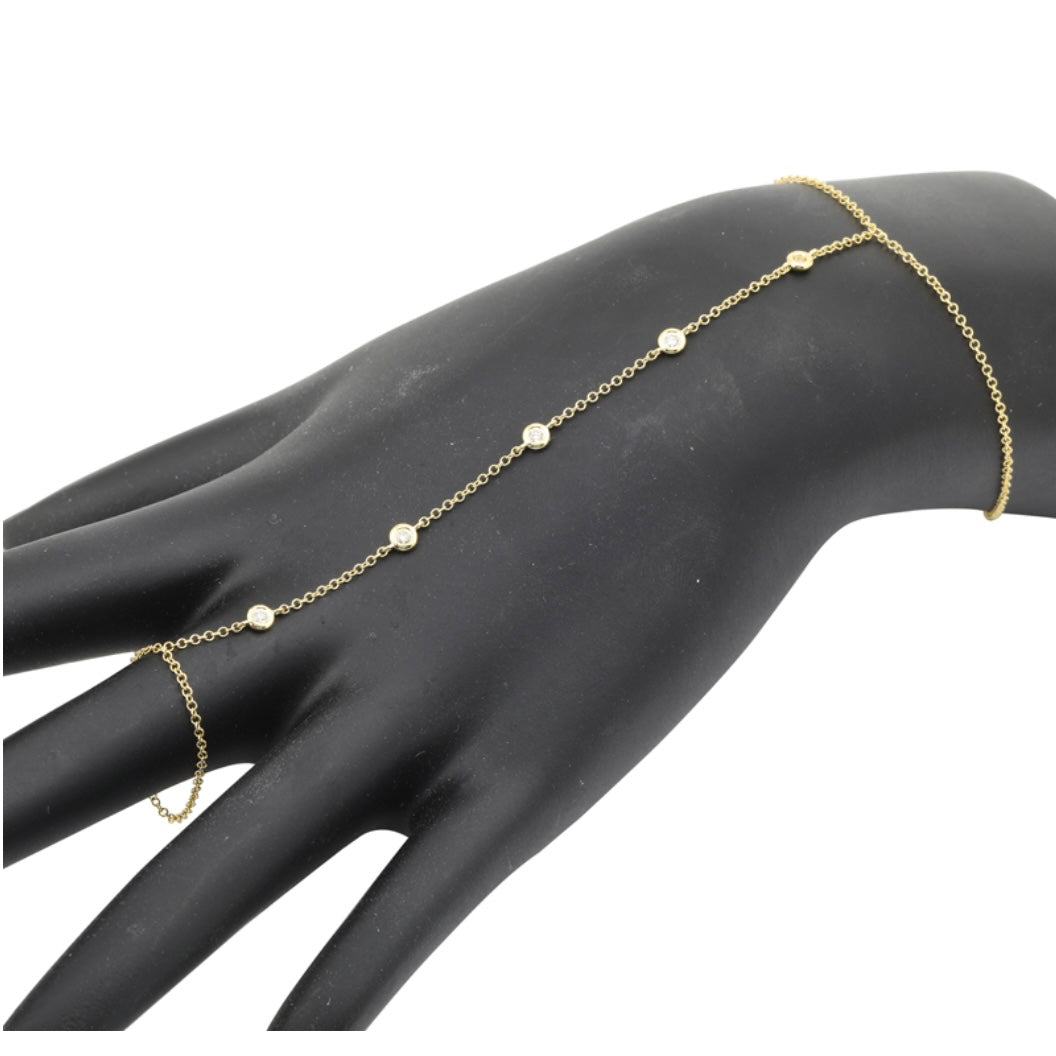 14KT Gold 5 Bezel Set Diamond Finger Bracelet