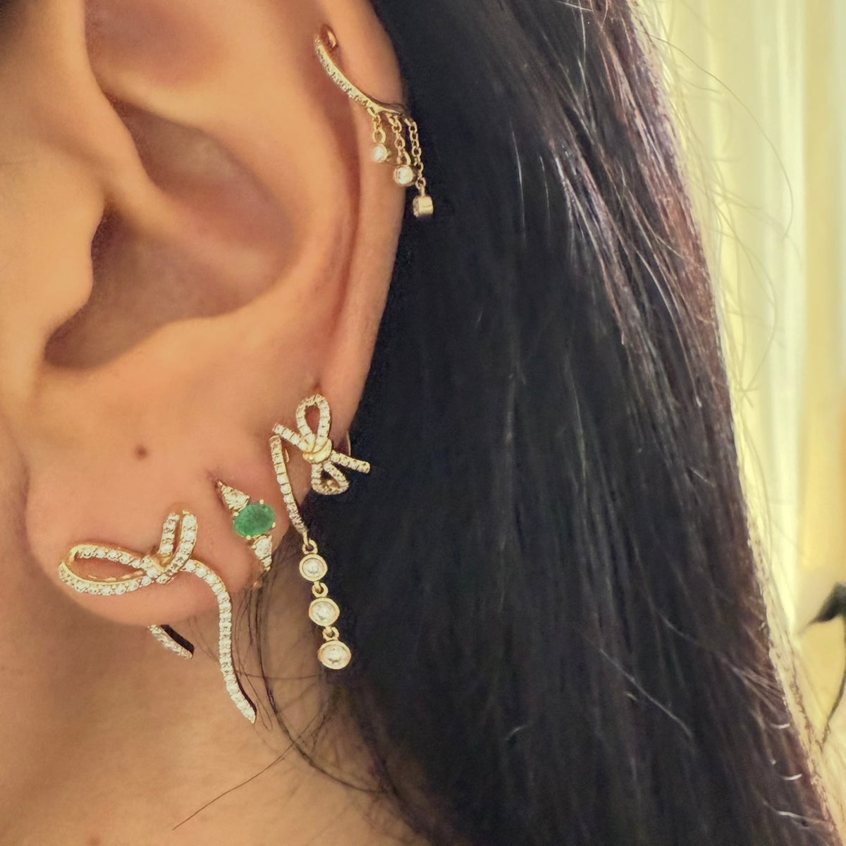 14KT Gold Diamond Emerald Jane Huggie Earrings