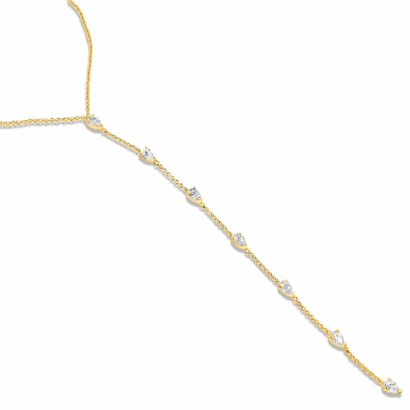 14KT Gold Pear Shaped Diamond Lariat Necklace