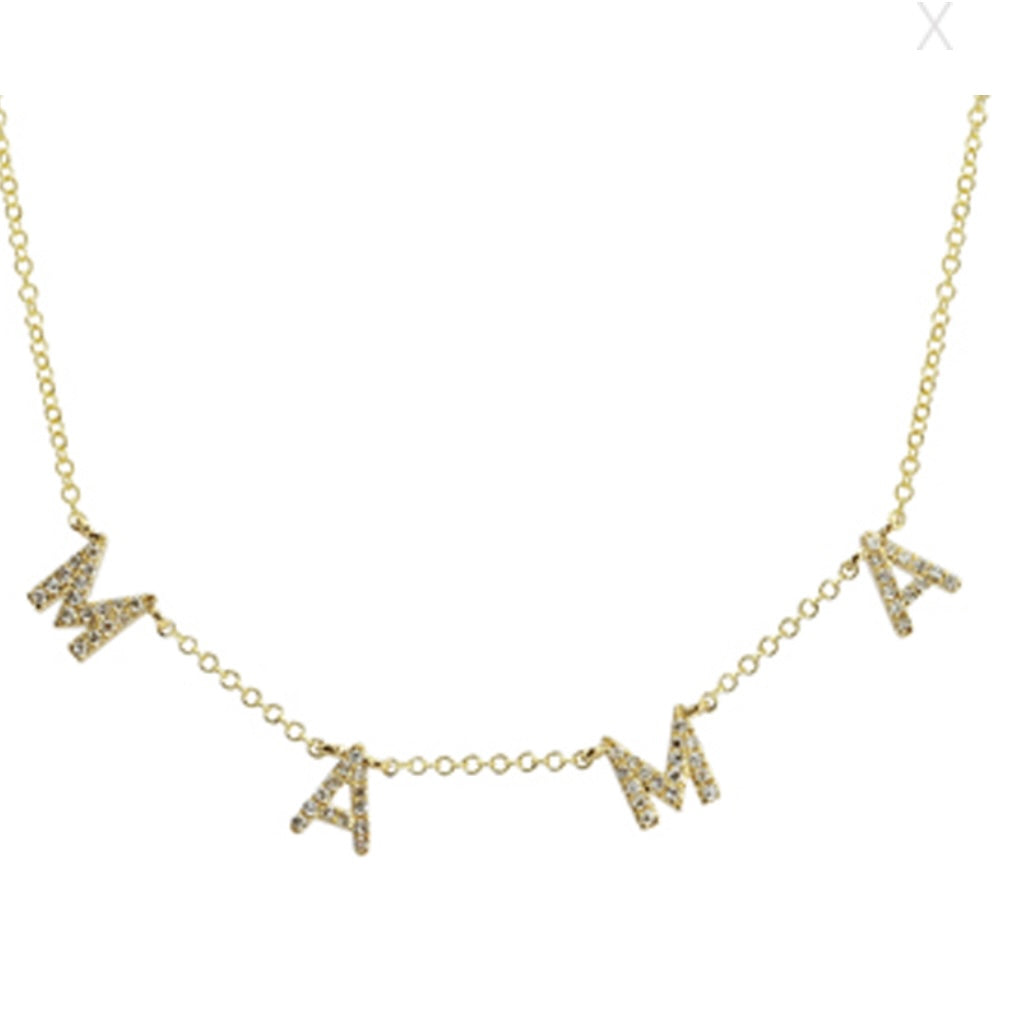 14KT Gold Diamond Dangling MAMA Necklace