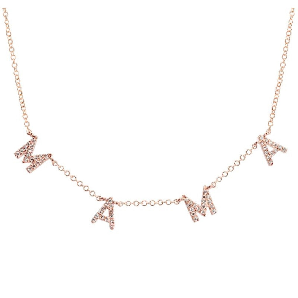 14KT Gold Diamond Dangling MAMA Necklace