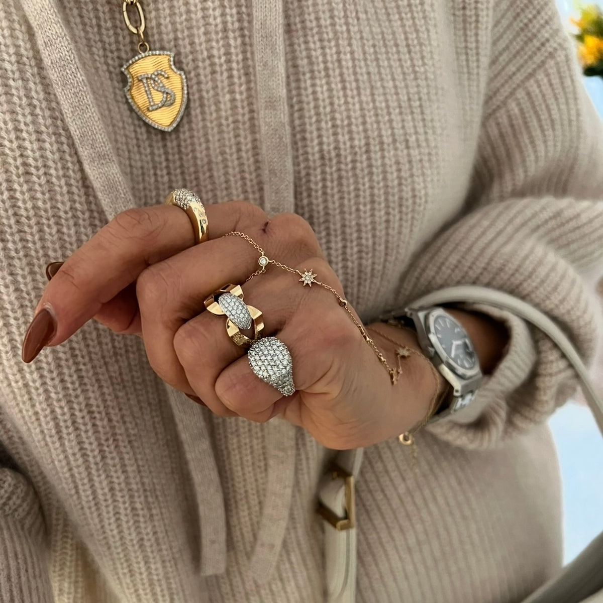 14KT Gold Diamond Luxe Cushion Pinky Ring