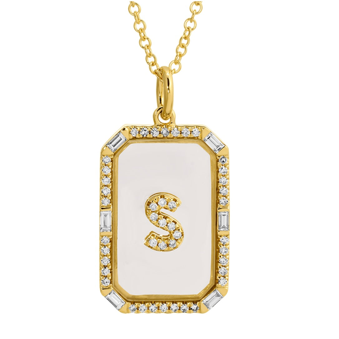 14KT Gold Diamond Crystal Initial Necklace