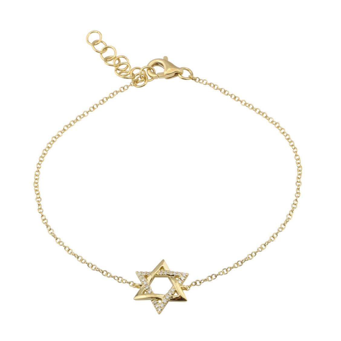 14KT Gold Diamond Star of David Petite Bracelet