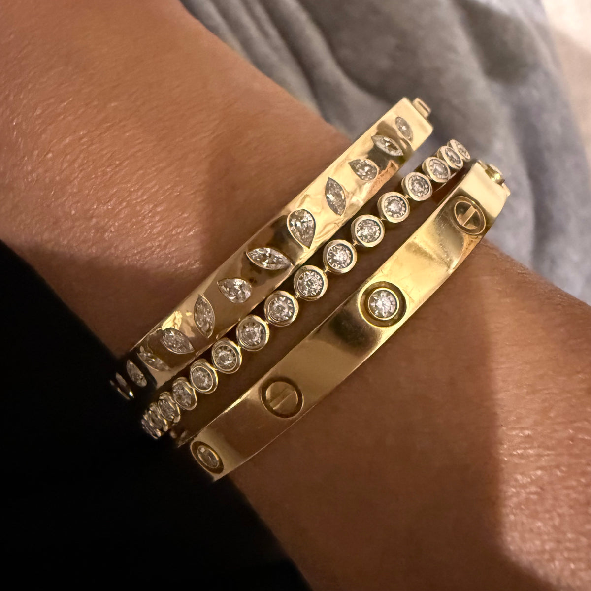14KT Gold Multi Shape Diamond Solange Luxe Bangle Bracelet